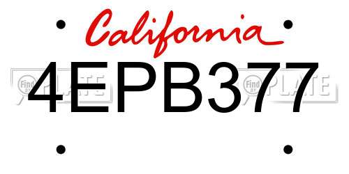 4EPB377 California License Plate