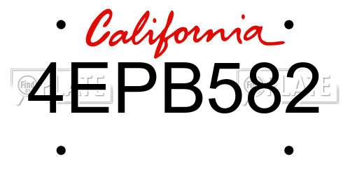 4EPB582 California License Plate