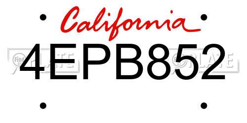 4EPB852 California License Plate