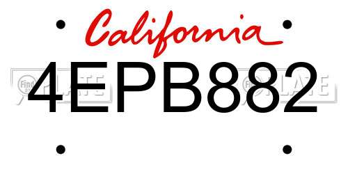4EPB882 California License Plate