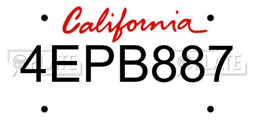 4EPB887 California License Plate