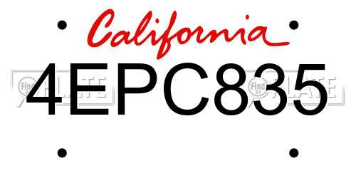 4EPC835 California License Plate