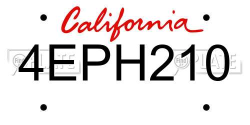 4EPH210 California License Plate