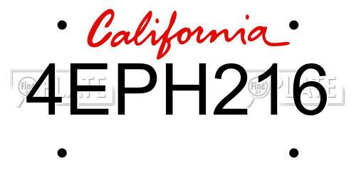 4EPH216 California License Plate