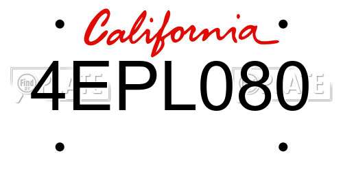4EPL080 California License Plate