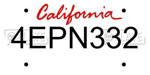 4EPN332 California License Plate