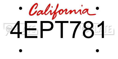 4EPT781 California License Plate
