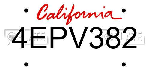 4EPV382 California License Plate