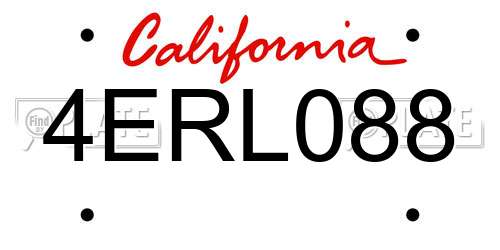 4ERL088 California License Plate
