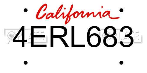 4ERL683 California License Plate