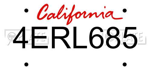 4ERL685 California License Plate