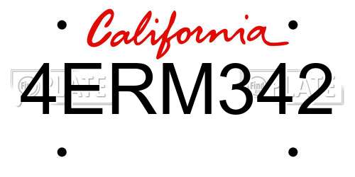 4ERM342 California License Plate