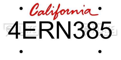 4ERN385 California License Plate