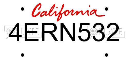 4ERN532 California License Plate