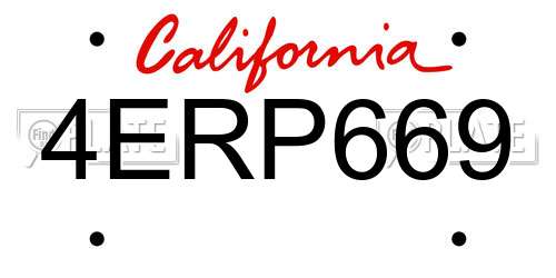 4ERP669 California License Plate