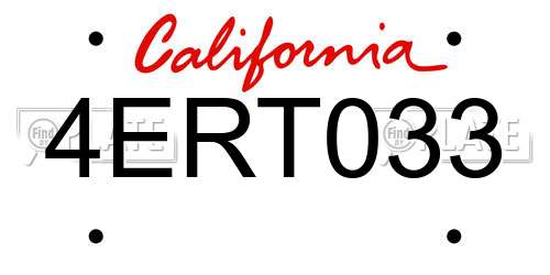 4ERT033 California License Plate