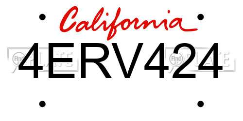4ERV424 California License Plate