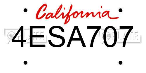 4ESA707 California License Plate