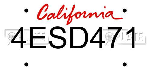 4ESD471 California License Plate