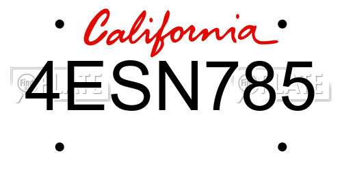 4ESN785 California License Plate