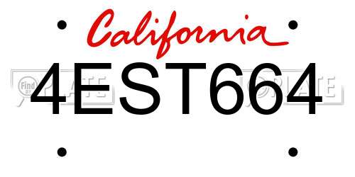 4EST664 California License Plate