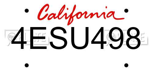 4ESU498 California License Plate