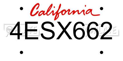 4ESX662 California License Plate