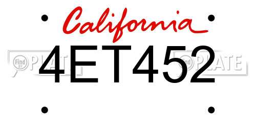 4ET452 California License Plate