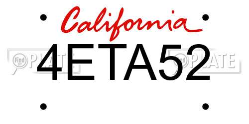 4ETA52 California License Plate