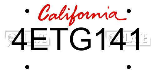 4ETG141 California License Plate