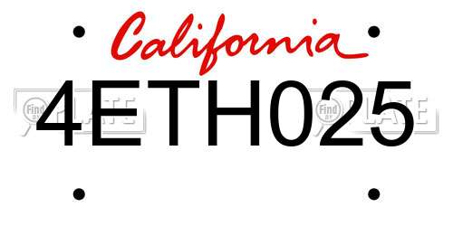 4ETH025 California License Plate