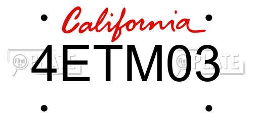 4ETM03 California License Plate