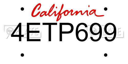 4ETP699 California License Plate