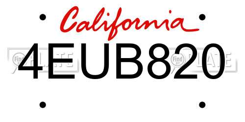4EUB820 California License Plate