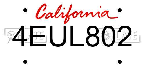 4EUL802 California License Plate