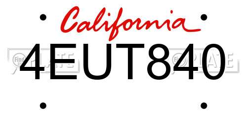 4EUT840 California License Plate