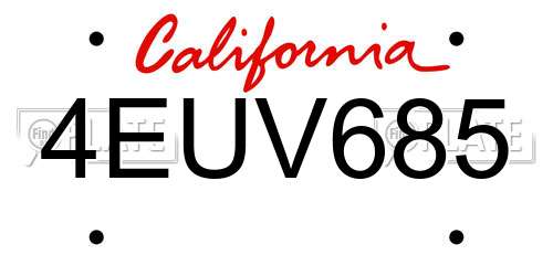 4EUV685 California License Plate