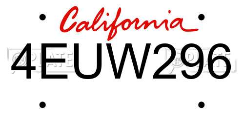 4EUW296 California License Plate