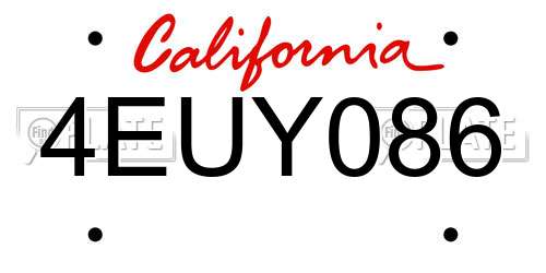 4EUY086 California License Plate