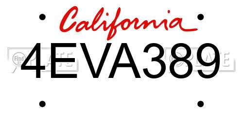 4EVA389 California License Plate