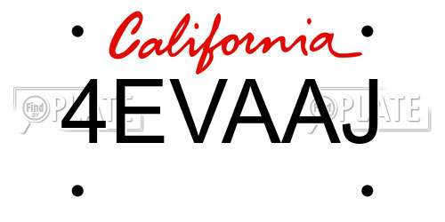 4EVAAJ California License Plate