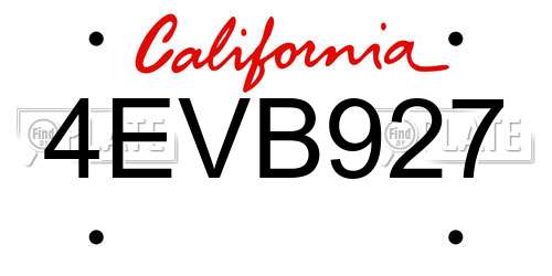 4EVB927 California License Plate