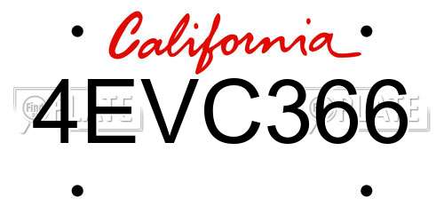 4EVC366 California License Plate