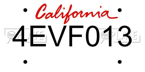 4EVF013 California License Plate
