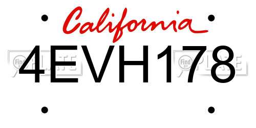 4EVH178 California License Plate