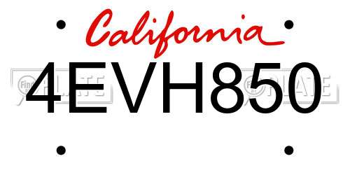 4EVH850 California License Plate