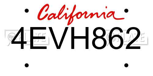 4EVH862 California License Plate
