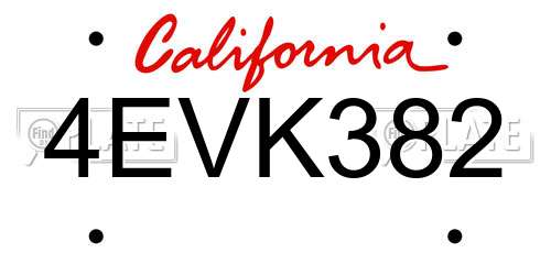 4EVK382 California License Plate