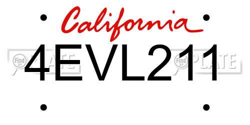 4EVL211 California License Plate