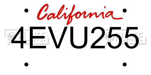 4EVU255 California License Plate